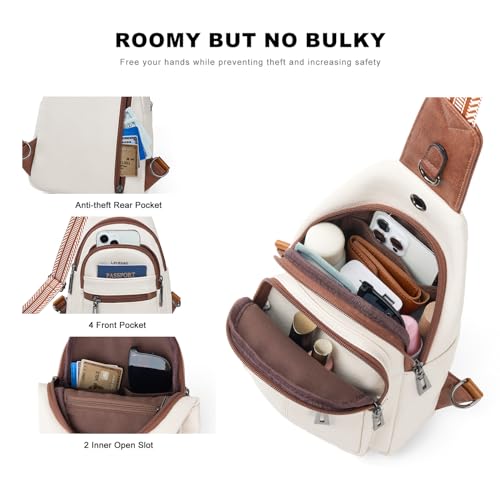 Leresas 7L Sling Bag for Women Vegan Leather Crossbody Purse Chest Bags Fashionable Trendy Fanny Pack with Travel, Beige - color: 7l-m-beige Brown, size: 7L