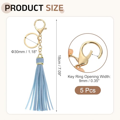 uxcell Leather Keychain Tassels, Women Tassel Bag Charm with Lobster Clasp Key Ring for Handbag Purse - color: Gray Blue