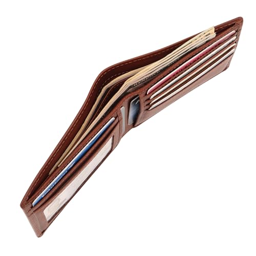 Genuine Leather Bifold Mens Wallet Slim RFID Blocking 5 Credit Card Slots 1 ID Window 2 Sections for Bills 2 Additional Slots | Dark walnut brown - color: Dark Walnut Brown, size: 5 Card + 1 ID