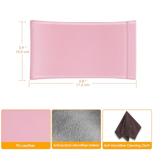 FINTIE Soft Eyeglasses Case with Cleaning Cloth, Squeeze Top Glasses Pouch | Sunglasses Eyewear Bag, Vegan Leather, For Reading /Prescription Glasses Storage, For Women Daily Carry - color: Candy Pink‌