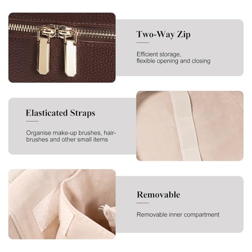 honitty Makeup Bag, Travel Make up Case with Compartments and Handle, Portable Cosmetic Organizer Bags,Toiletry Bag for Women - color: Coffee(7.6*5.5*6 in), size: M(7.6*5.5*6 in)
