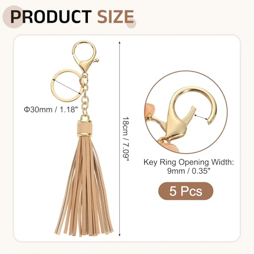 uxcell Leather Keychain Tassels, Women Tassel Bag Charm with Lobster Clasp Key Ring for Handbag Purse - color: Khaki