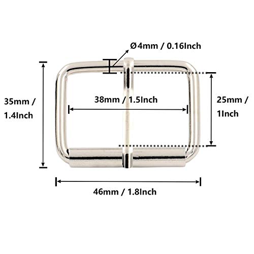BIKICOCO Roller Buckle, 1-1/2'' x 1'' Heel Rolling Bar Buckles for Bags Leather Webbing Straps - color: Silver X 20 Pcs