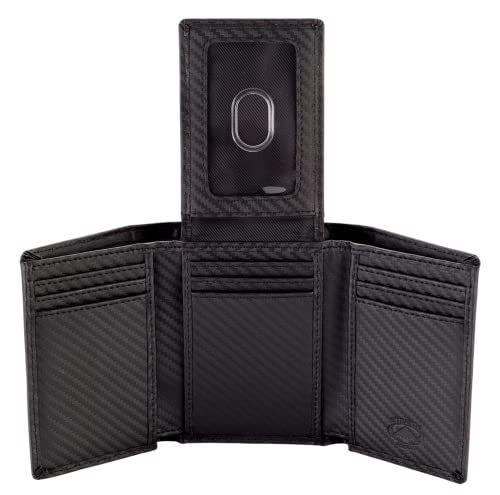 Stealth Mode Trifold Leather Wallet for Men, Flip ID Holder, RFID Blocking | RFID Blocking Wallet - color: Carbon Fiber