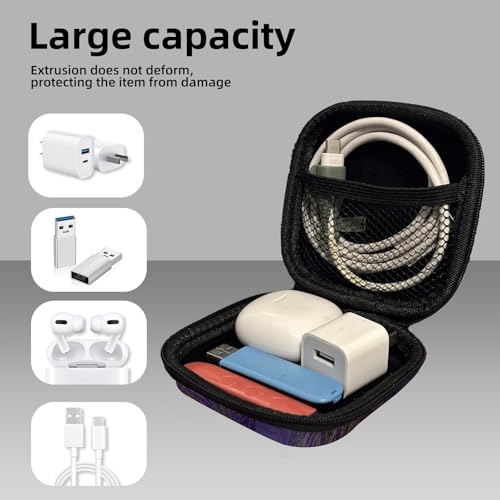 Square Data Cable Earbud Charger Coin Storage Bag Shockproof and Drop-Proof EVA Material Compatible with AirPod(Purple Marble) - color: Purple Marble