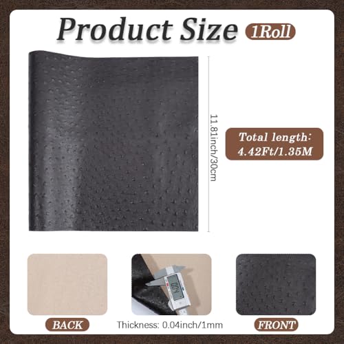 53.15 x 11.81 Inch Solid PU Leather Ostrich Fabric for Upholstery Embossed Textured Fuax Leather Sheet Soft Microfiber Waterproof Synthetic Roll for Handcrafts Jewlery Making(Coconut Brown) - color: Coconut Brown