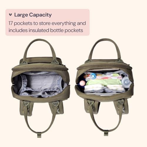 BabbleRoo Diaper Bag Backpack - Baby Essentials Travel Tote - Multi Function Water Resistant Diaper Bag, Travel Essentials Baby Bag with Changing Pad, Stroller Straps & Pacifier Case - Army Green - color: Army Green, size: Large