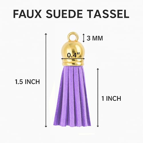 Mandala Crafts Gold Cap Light Purple Faux Suede Leather Tassels, 100 PCs - color: Gold Cap Light Purple Suede