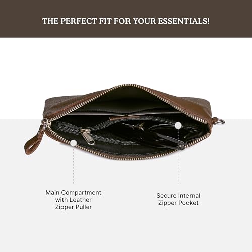Leather Wristlet Wallet for Women Clutch Handbag Purse with Cell Phone Slot | Genuine Top Grain Leather, 8 Credit Card Slots, Detachable Strap, YKK Zipper, Gifts for Women - color: Brown Nappa