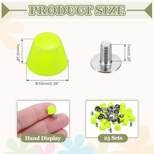 PATIKIL 10mm Screw Back Rivets Stud, 25 Sets Purse Handbag Feet Round Flat Nailhead Flat Head Stud Rivet Spike Leathercraft for DIY Leather Luggage Collar Belt Shoes, Fluorescent Green - color: Fluorescent Green, size: 10mm