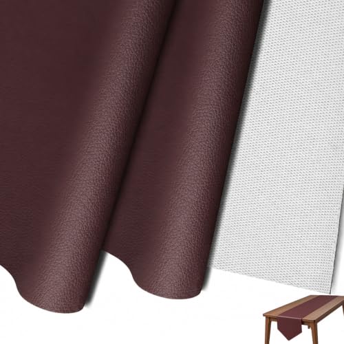 SHISU Brown Faux Leather Upholstery Fabric - Lychee Grain Vinyl for Sewing - color: Brown, size: Approx. 0.7mm, 39.4" × 55.1"