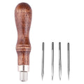 Fdit 4 in 1 Wooden Handle Leather Craft Sewing Kit Awl DIY Hole Punch Tool for Leather Sewing Hand Stitching