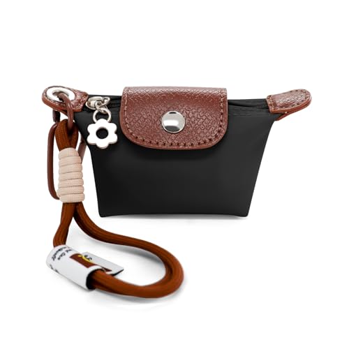 Detachable Coin Purse Pouch, Nylon Wrist Strap Change Purse for Women, Mini Dumpling Bag Keychain Wallet for Cards, Keys, and Headphones (Black) - color: Black