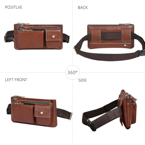 Water Resistant Canvas + Leather Hiking Riding Travel Fanny Waist Pack Small Phone Pouch For Men Women FB811-29 (100% Leather-C-Wine) - color: 100% Leather-C-Wine