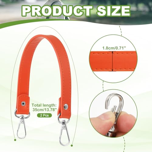 YELARXI Leather Purse Strap Replacement PU Short Bag Handles with Silver Lobster Buckles, 13 Inch Length Fit for Handbags Shoulder Bag Accessories - Rectangle (2Pack, Orange) - color: Orange/Silver, size: 13 inches