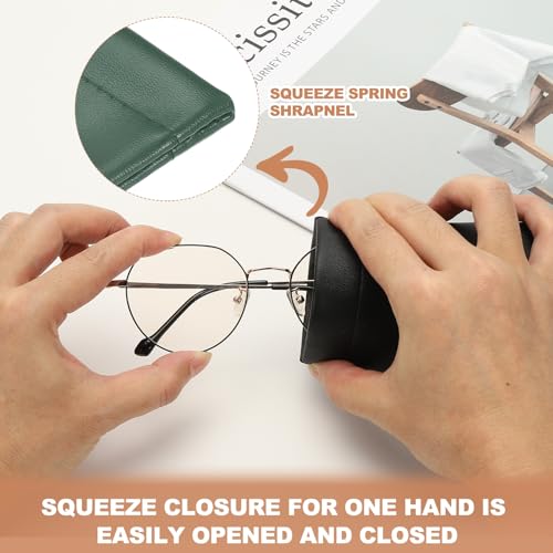 PATIKIL Squeeze Top Sunglass Pouch PU Leather Soft Eyeglass Pouch Portable with Eyeglass Cloth - color: Army Green