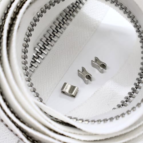 #8 Heavy Duty Metal Zipper by the Yard 3 Yards with 5 Sliders 10 Top Stops and 5 Bottom Stops for Tents Backpacks Outdoor Gear Cushion Covers DIY Pouches and Home Decor(White/Silver Teeth) - color: White/Silver Teeth