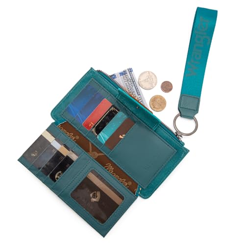 X Wrangler Western Wallet for Women Card Cases & Money Organizers Wristlet Wallet with Zipper Pocket - color: X Turquoise