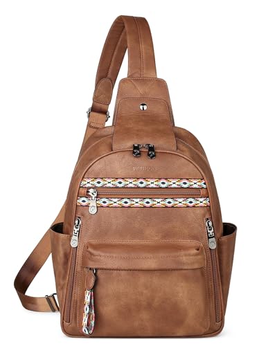 Large Sling Bag for Women, Designer 10L Leather Crossbody Purse | Anti Theft Sling Backpack, RFID Fanny Packs for Travel, Ideal for Vacation Walking Daily Errands - color: 1 Brown Retro Style