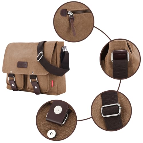 Messenger Bag for men Laptop Bag UnisexRetro Canvas Bag14-15.6 inches Casual single shoulder bag For Work College Travel - color: S-brown