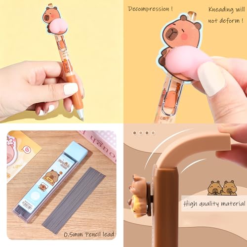 KEYDUACU Cute Water Cavy Pencil Case with Hairstyle Kit, Large Capacity Water Guinea Pig Cute Animal School Supplies Bag with Pencil Set & 10-Color Pen(Brown) - color: brown