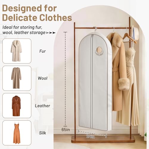 MISSLO 65" Cotton Garment Bag for Long Dress Breathable Fur Coat Storage Bag Women Dress Cover Luxury Garment Bags for Hanging Clothes Travel for Fur Coat, Jacket, Gown, Suit - size: 65 inch