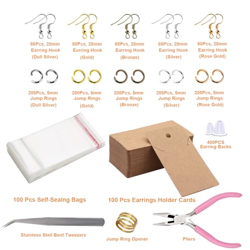 EuTengHao Earring Hooks Kit, 2003Pcs with Fish Hooks, Earring Holder Cards, Backs, Open Jump Rings, Findings for Repair & Making