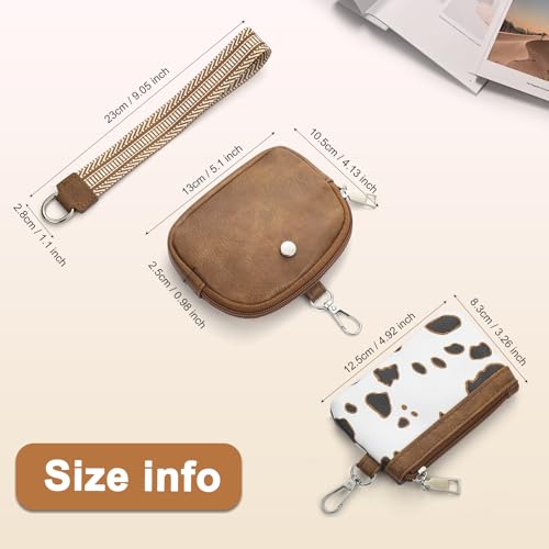 KUKOO Wristlet Wallets for Women, Zip Around Coin Purse Detachable Dual Pouch Keychain Wallet - color: Brown Cow
