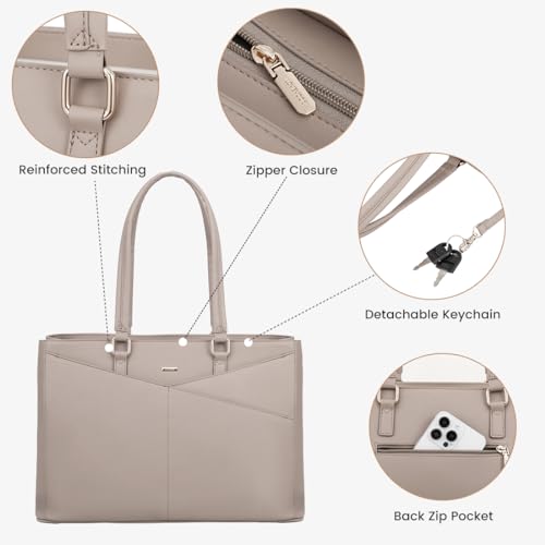 LOVEVOOK Laptop Tote Bag for Women, Office Work Bag Briefcase fit for 15.6 inch Laptop, Large Capacity Teacher Computer Bag Handbag | Fits 15.6 Inch Laptop, Waterproof Front Pocket, Shoulder Strap, Large Purse for Business Office Work, Milk Gray Purple -
