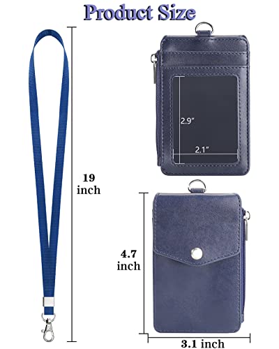 Teskyer Leather ID Badge Holder with Lanyard, Lanyard Wallet, Blue - color: Blue, size: 3.1" x 4.7"
