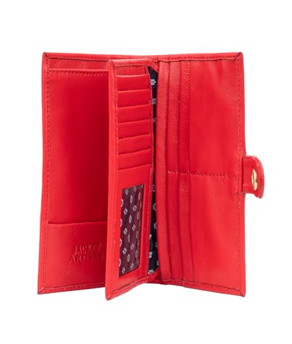 Women’s Genuine Leather Wallet – Slim Design with Secure Snap Multiple - Card Slots & Interior Zipper Pocket (Red) - color: Red