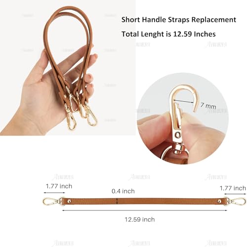 AUEAR, 2 Pack Purse Leather Handles Replacement Brown with Gold Lock Swivel Lobster Buckles for Small Bag - color: Brown with Gold Lock