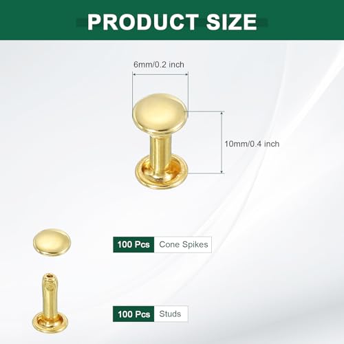 uxcell 100 Sets Double Cap Leather Rivets, 6x10mm Round Cap Metal Studs Rivets for Leather Craft Repair DIY Purse Belts Bags Shoes, Gold - color: Gold, size: 6x10mm