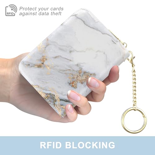 Credit Card Holder, Small RFID Wallet Slim Leather Card Organizer Case - color: B-Grey Marble, size: Wrist Strap