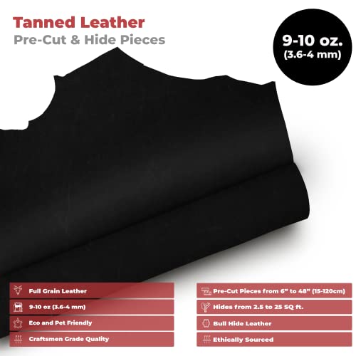 ELW Cowhide Bourbon Brown Leather 9-10 oz (3.6-4mm) Thickness Pre-Cut Calf Hide Full Grain Leather for Tooling, Holsters, Sheath, Carving, Embossing, Stamping - color: Charcoal Black, size: Select
