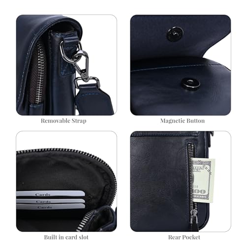 HESHE Small Leather Crossbody Bag for Women RFID Phone Purse with Card Slot - color: Navy Blue