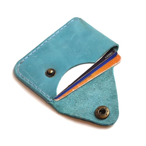 Genuine Leather slim Card Case Wallet Front Pocket Card Organizer Leather Card Holder Wallet, - color: Peacock blue