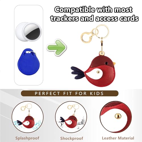 BORKUANA PU Leather Keychain holder Protective Case Compatible with AirTag - color: Bird C