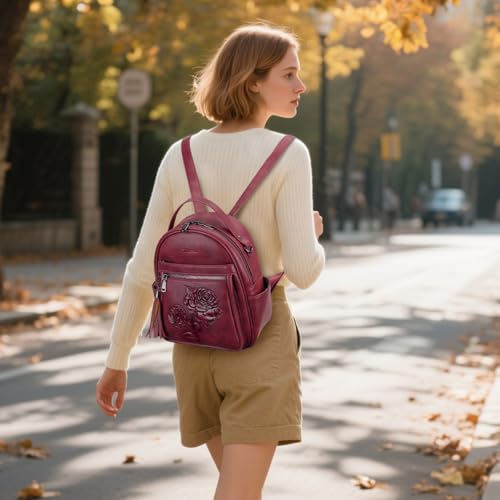Mini Backpack Purse for Women,Vegan Leather Small Backpack for Daily | Embossed Lightweight Water-Resistance Travel Mini Fashion Daypack Bag,Ladies Casual Backpack Purse Gift Choice for Women - color: Red