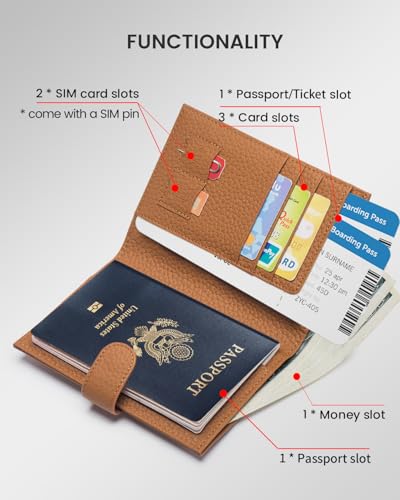 Karmiir RFID Passport Holder Travel Wallet Compact for Women, Leather Passport Wallet with Card Holders,Zippered Coins Pocket and Cash Compartment, Brown - color: Bright Brown