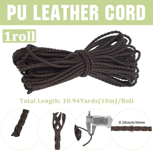GORGECRAFT 10m x 4mm PU Braided Leather Cords Round Leather Strings Coconut Brown Bolo Tie Necklace Cords Leatherette Rope Braiding Strips Beading Threads for DIY Crafts Bracelet Jewelry Making - color: Coconut Brown, size: 4mm*10m