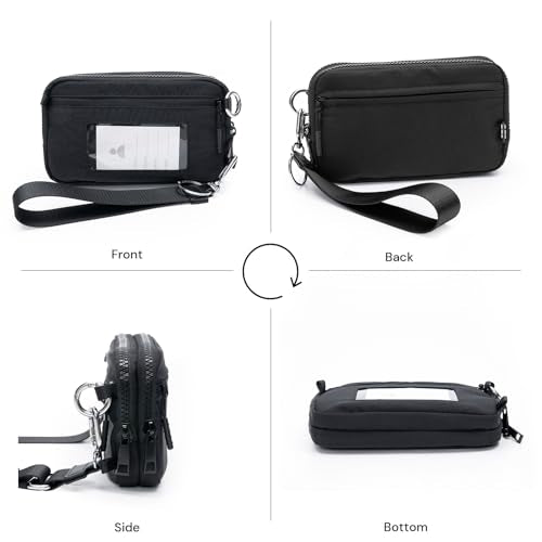 Nylon Wristlet Wallets for Women, Zip Crossbody Phone Purse with Card Slots | Two detachable straps, 8 card slots, clear ID window, dual compartments, and room for a 6.9-inch phone - color: Black