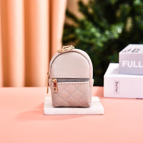 Mini Backpack Cute Cosmetic Bag for Women, Creative Cute Pendant Keychain Key-chains Keyrings PU Leather Makeup Bag Key Lipstick Card Holder Data Cable Organizer Zipper Pouch - color: Light grey