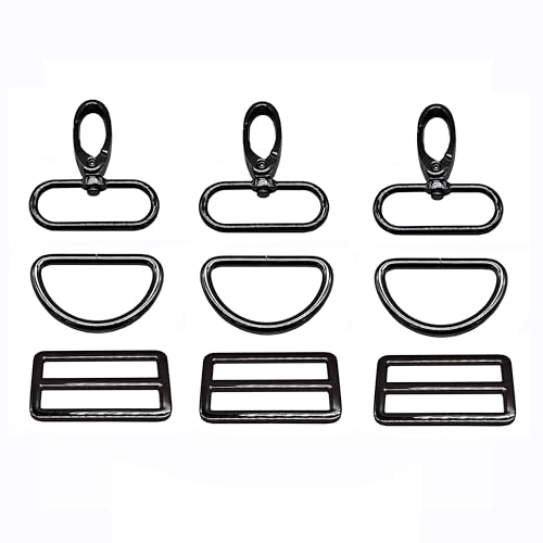 Goyunwell Bag Hardware 1-1/2 inch Swivel Snap Hooks D Ring Tri-Glides Slide | 5 Sets Black 1.5 inch Buckle for Purses Backpack Handbag Dog Collars Crossbody bag Webbing Keychain Lanyard Strap Making - color: Black, size: 1-1/2 inch