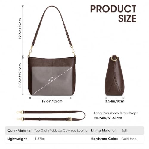 Kattee Leather Crossbody Purse,Handbag Hobo Bag with 2 Straps,Coffee | Top grain pebbled leather with 2 magnetic pockets and 2 straps for crossbody or shoulder, ideal for work and travel. - color: Coffee