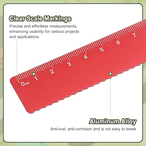 HARFINGTON 3pcs Straight Ruler 20cm Metric Metal Aluminum Alloy Measuring Bookmark Clip Ruler Scale Tool for Measure Study Reading Classroom Office, Red - color: Red, size: 20cm