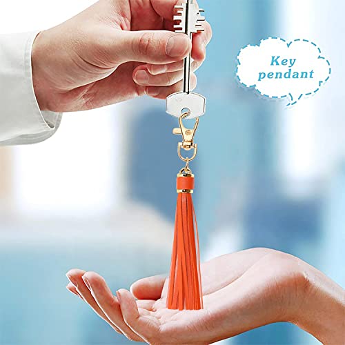 Penta Angel 2Pcs 5.9'' Large PU Leather Tassel with Lobster Swivel Keychain Pendant for Handbag Backpack Jewelry Making (Orange) - color: Orange