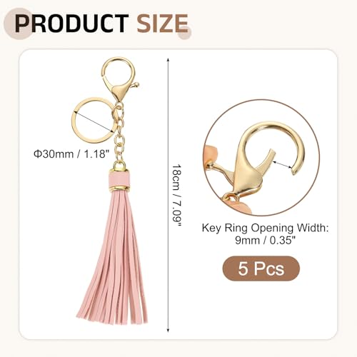 uxcell Leather Keychain Tassels, Women Tassel Bag Charm with Lobster Clasp Key Ring for Handbag Purse - color: Light Pink