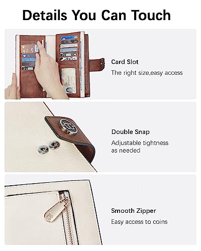 BOSTANTEN Womens Leather Wallet RFID Large Capacity Credit Card Holder | 20 Card Slots, Phone Holder, Zipper Coin Pocket, Clutch Wallet, Long Bifold, Ladies Gifts, Apricot - color: D-Beige＆Brown
