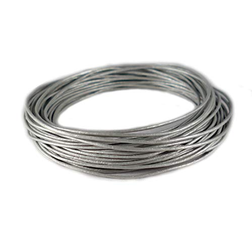 Round Leather Cord 1mm Metallic for Necklace, Making Jewelry, Bracelet, DIY Project, Beading and Bradiing Work, (Metallic Grey) Coil of 10 Meters - color: Gray